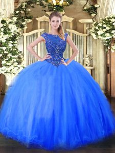 Fantastic Floor Length Zipper Quince Ball Gowns Blue for Sweet 16 and Quinceanera with Beading