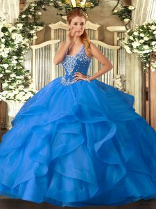 Beading and Ruffles Vestidos de Quinceanera Baby Blue Lace Up Sleeveless Floor Length