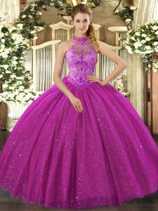 Sleeveless Lace Up Floor Length Beading and Embroidery Quince Ball Gowns