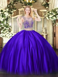 Beautiful Scoop Sleeveless Satin 15 Quinceanera Dress Beading Lace Up