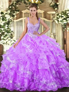 Best Straps Sleeveless Organza 15 Quinceanera Dress Beading and Ruffled Layers Lace Up