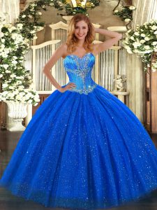 Royal Blue Sleeveless Beading Floor Length Sweet 16 Dress