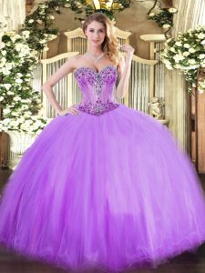 Floor Length Lavender Vestidos de Quinceanera Sweetheart Sleeveless Lace Up