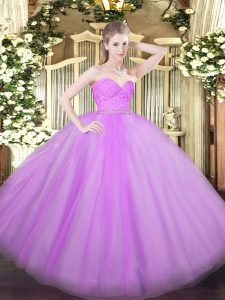 Lilac Sleeveless Floor Length Beading and Lace Zipper Sweet 16 Quinceanera Dress