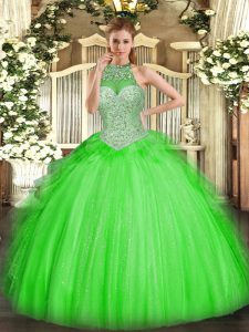 High End Sleeveless Tulle Lace Up Quinceanera Gowns for Military Ball and Sweet 16 and Quinceanera