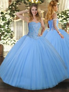 Sweetheart Sleeveless Lace Up Quinceanera Dress Aqua Blue Tulle