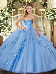 Superior Ball Gowns Quinceanera Gown Blue Sweetheart Tulle Sleeveless Floor Length Lace Up