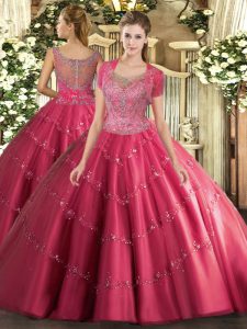 Sleeveless Beading and Appliques Clasp Handle Quince Ball Gowns