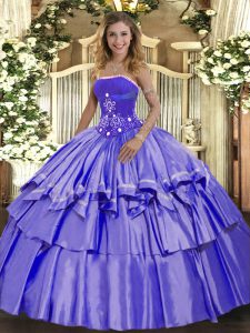 Sleeveless Organza and Taffeta Floor Length Lace Up Ball Gown Prom Dress in Lavender with Beading and Ruffled Layers