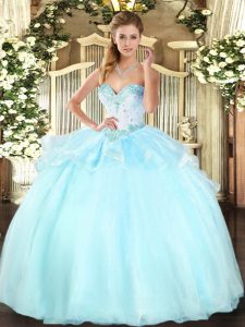 Smart Sleeveless Beading Lace Up Quince Ball Gowns