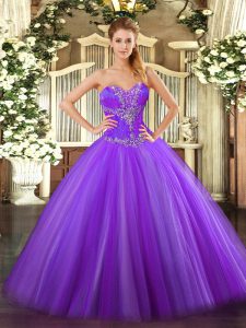 Super Floor Length Lace Up 15 Quinceanera Dress Eggplant Purple for Sweet 16 and Quinceanera with Beading