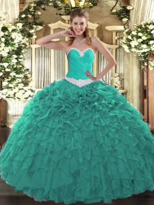 Flirting Ball Gowns Quinceanera Dresses Turquoise Sweetheart Organza Sleeveless Floor Length Lace Up