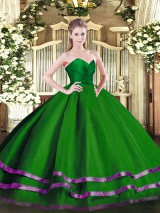 Fashionable Green Tulle Zipper Sweetheart Sleeveless Floor Length 15 Quinceanera Dress Ruffled Layers