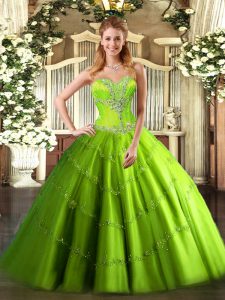 Affordable Ball Gowns Tulle Sweetheart Sleeveless Beading Floor Length Lace Up Ball Gown Prom Dress