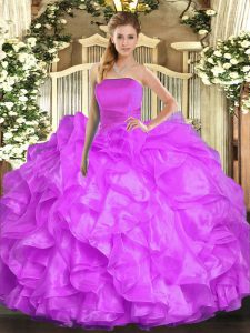 Beauteous Sleeveless Floor Length Ruffles Lace Up Quinceanera Dress with Lilac