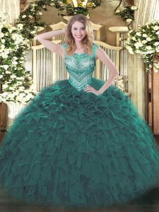 Sleeveless Lace Up Floor Length Beading and Ruffles Sweet 16 Dress