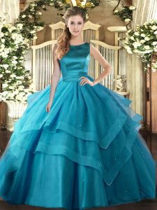 Suitable Teal 15th Birthday Dress Military Ball and Sweet 16 and Quinceanera with Ruffled Layers Scoop Sleeveless Lace Up