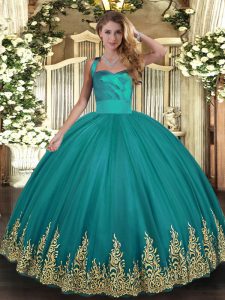 Tulle Sleeveless Floor Length Sweet 16 Dresses and Appliques