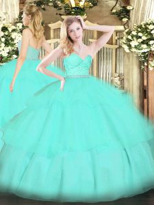 Apple Green Sleeveless Tulle Zipper Quinceanera Dresses for Military Ball and Sweet 16 and Quinceanera