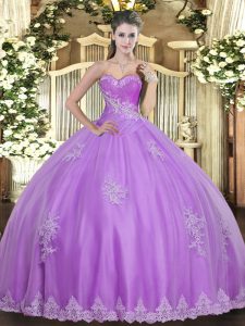 Floor Length Lilac Quinceanera Gowns Sweetheart Sleeveless Lace Up