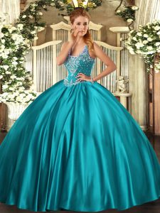 Sweet Straps Sleeveless Satin 15 Quinceanera Dress Beading Lace Up