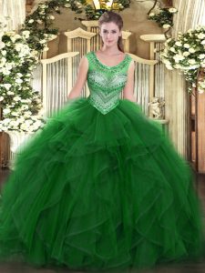 Floor Length Ball Gowns Sleeveless Green Quince Ball Gowns Lace Up