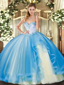 Glittering Beading and Ruffles Vestidos de Quinceanera Baby Blue Lace Up Sleeveless Floor Length