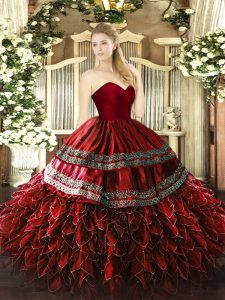 Sweetheart Sleeveless Organza and Taffeta Sweet 16 Dresses Embroidery and Ruffles Zipper