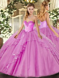 Lilac Sweetheart Lace Up Beading and Ruffles Quinceanera Dress Sleeveless