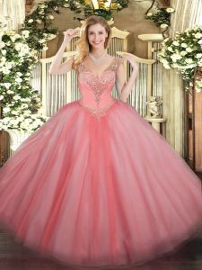 Gorgeous Tulle Sleeveless Floor Length Quince Ball Gowns and Beading