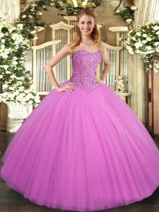 Best Selling Lilac Lace Up Sweetheart Beading Sweet 16 Dresses Tulle Sleeveless