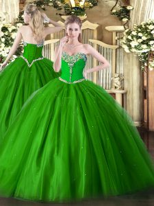Sweetheart Sleeveless Tulle Ball Gown Prom Dress Beading Lace Up