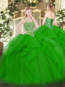 Trendy Floor Length Green Quinceanera Gowns Sweetheart Sleeveless Lace Up