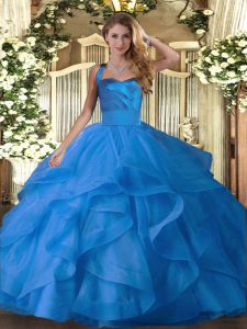 Floor Length Ball Gowns Sleeveless Blue Sweet 16 Dresses Lace Up