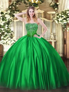 Green Sleeveless Satin Lace Up Sweet 16 Quinceanera Dress for Military Ball and Sweet 16 and Quinceanera