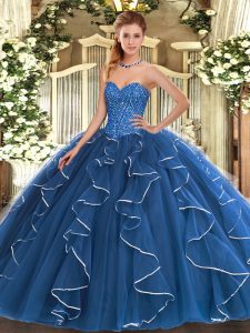 Captivating Sleeveless Beading and Ruffles Lace Up Quinceanera Gowns