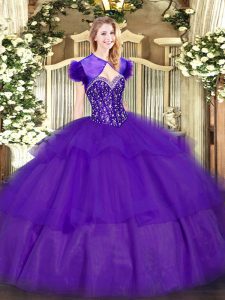 Gorgeous Purple Sleeveless Ruffled Layers Floor Length 15 Quinceanera Dress