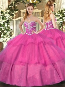 Tulle Sleeveless Floor Length Sweet 16 Quinceanera Dress and Beading and Ruffled Layers