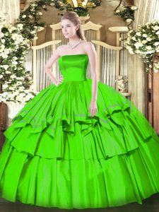 Vintage Organza and Taffeta Zipper Quinceanera Dresses Sleeveless Floor Length Ruffled Layers