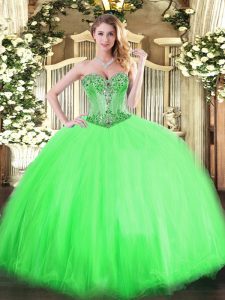 Best Tulle Sweetheart Sleeveless Lace Up Beading 15th Birthday Dress in