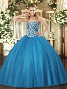 Baby Blue Sweetheart Lace Up Beading 15th Birthday Dress Sleeveless