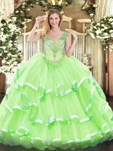 Sleeveless Beading and Ruffled Layers Floor Length 15th Birthday Dress