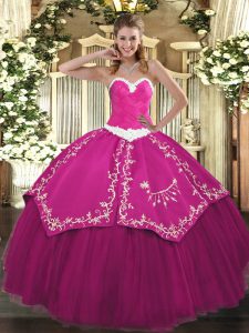 Floor Length Fuchsia Quinceanera Dresses Sweetheart Sleeveless Lace Up