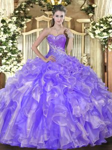 Sweetheart Sleeveless Organza Vestidos de Quinceanera Beading and Ruffles Lace Up