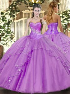 Tulle Sleeveless Floor Length Quinceanera Dresses and Beading and Ruffles