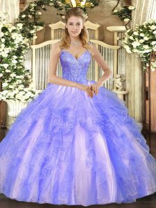 Lavender Sleeveless Beading and Ruffles Floor Length Sweet 16 Quinceanera Dress