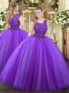 Scoop Sleeveless Tulle Quinceanera Dresses Beading Zipper