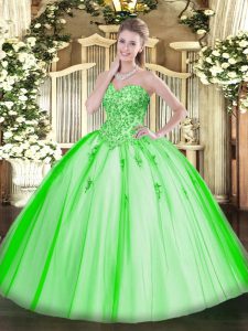 Tulle Sleeveless Floor Length Sweet 16 Dress and Appliques