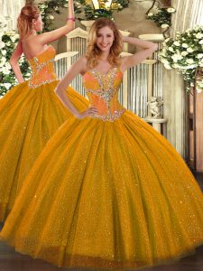 Flare Floor Length Ball Gowns Sleeveless Gold Vestidos de Quinceanera Lace Up