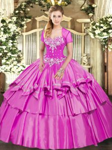 Pretty Sleeveless Beading and Ruffled Layers Lace Up Quinceanera Dress